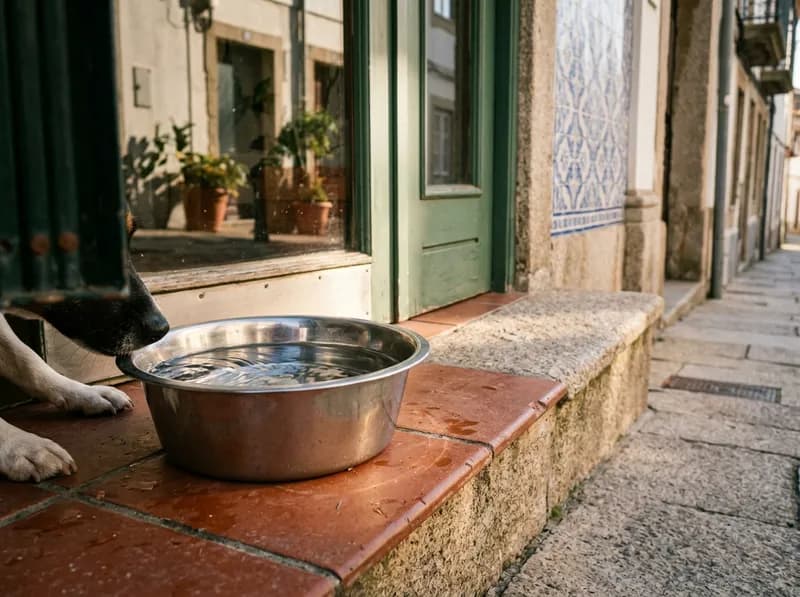 Uma taça de água à entrada da clínica